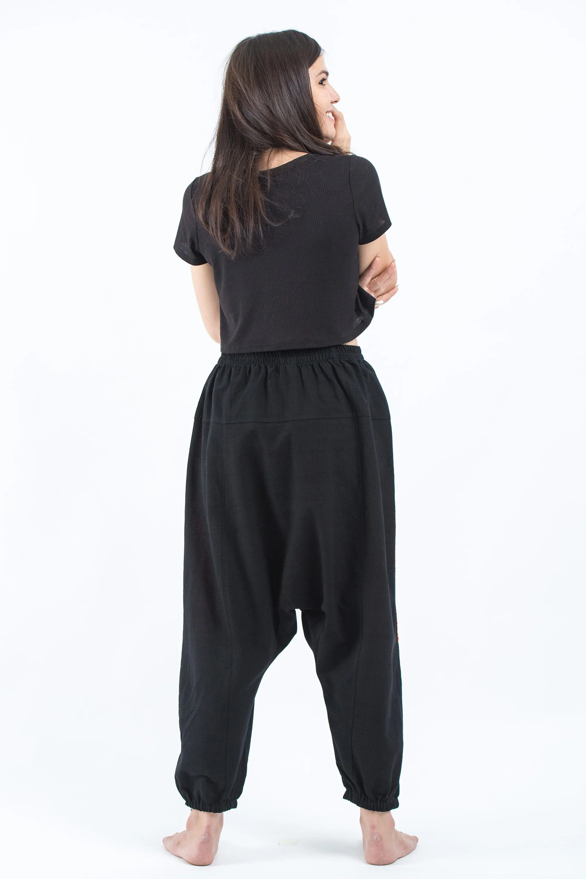 Hill Tribe Embroidered Cotton Women's Harem Pants In Black