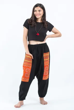 Hill Tribe Embroidered Cotton Women's Harem Pants In Black