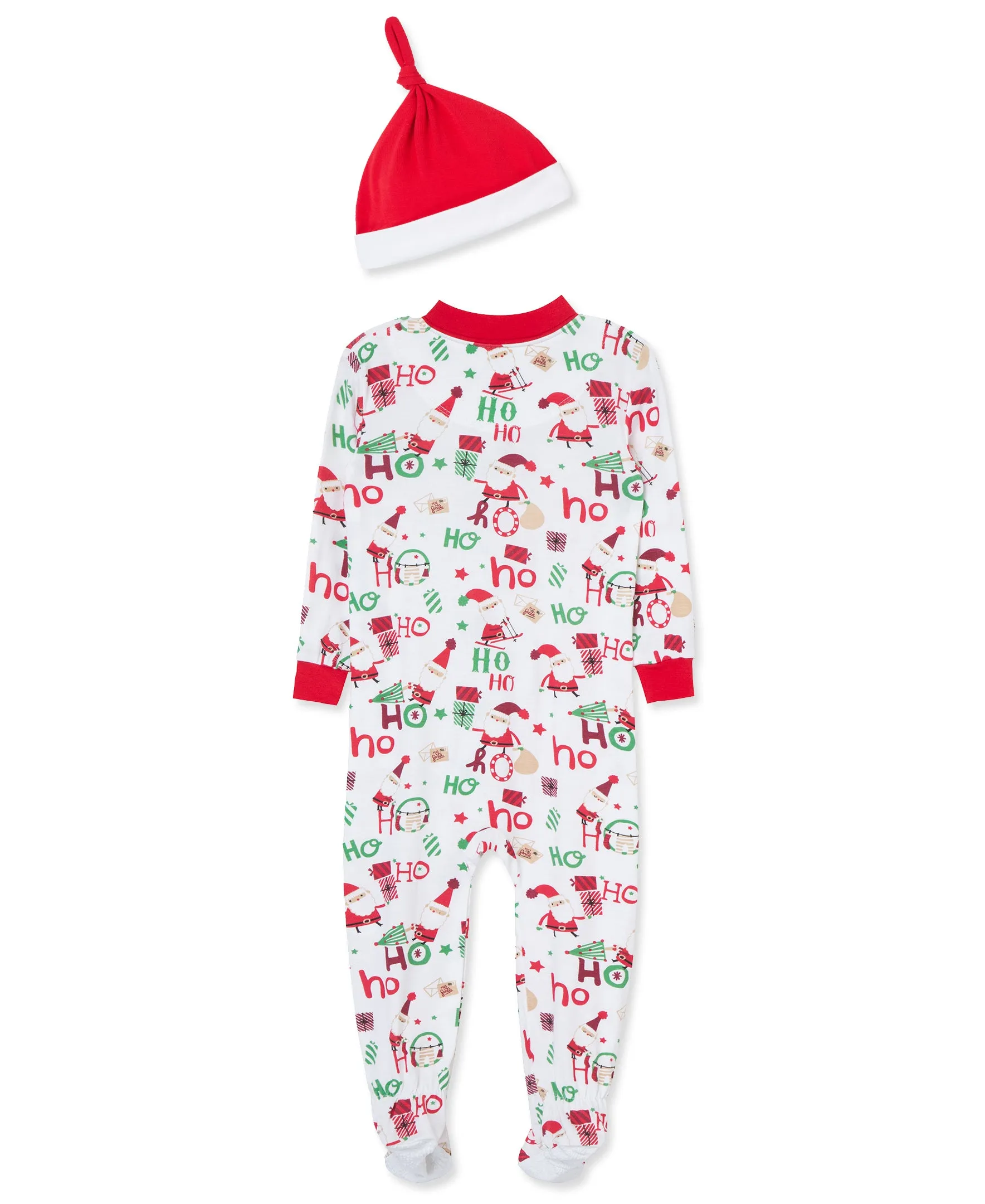 Ho Ho Ho Bamboo Zip Front Footie & Hat (12M-24M)