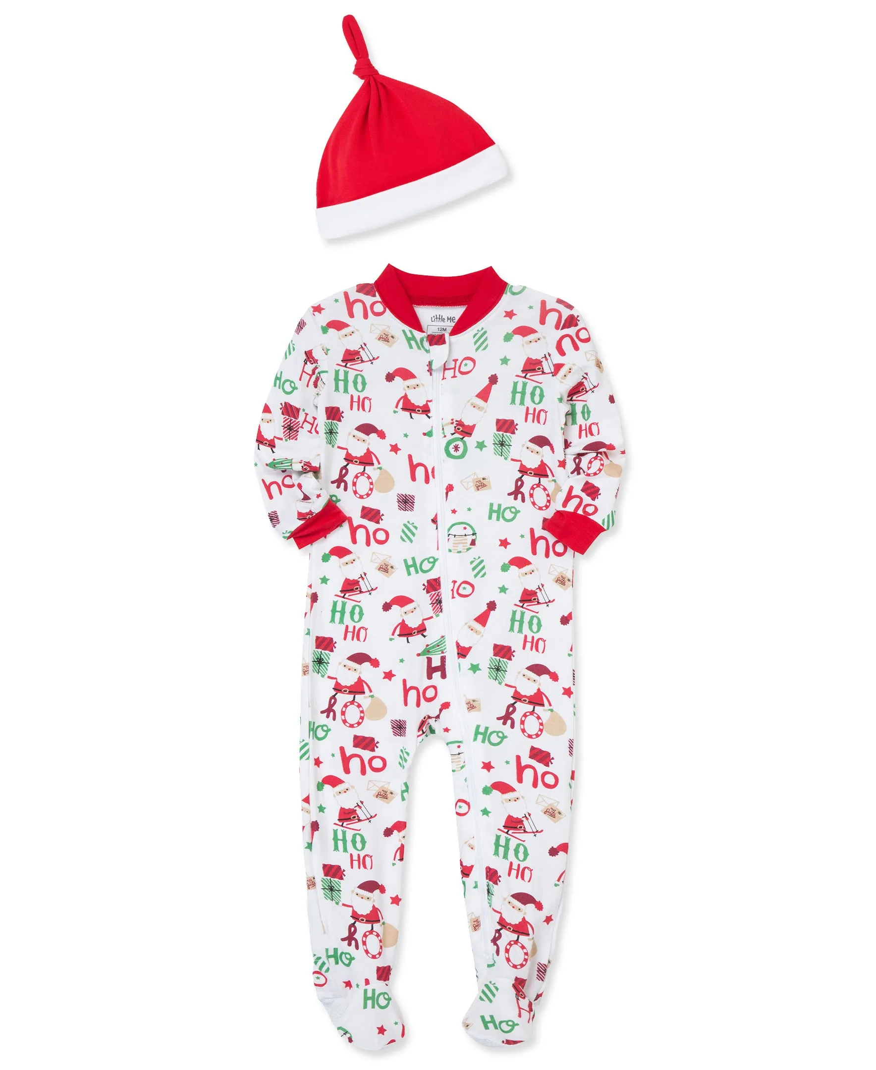 Ho Ho Ho Bamboo Zip Front Footie & Hat (12M-24M)