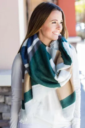 Hold On Stripe Blanket Scarf - Green