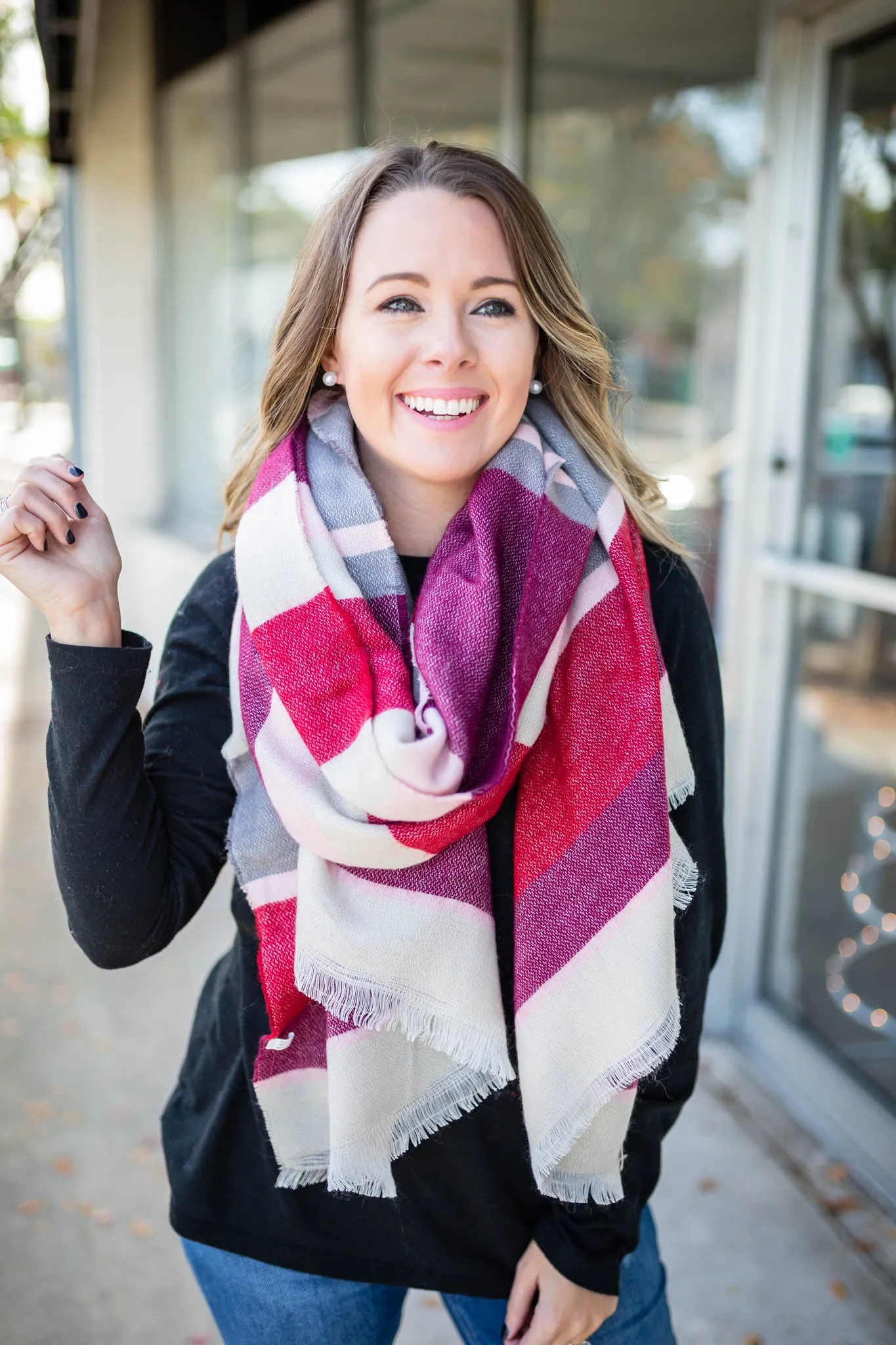 Hold On Stripe Blanket Scarf - Pink