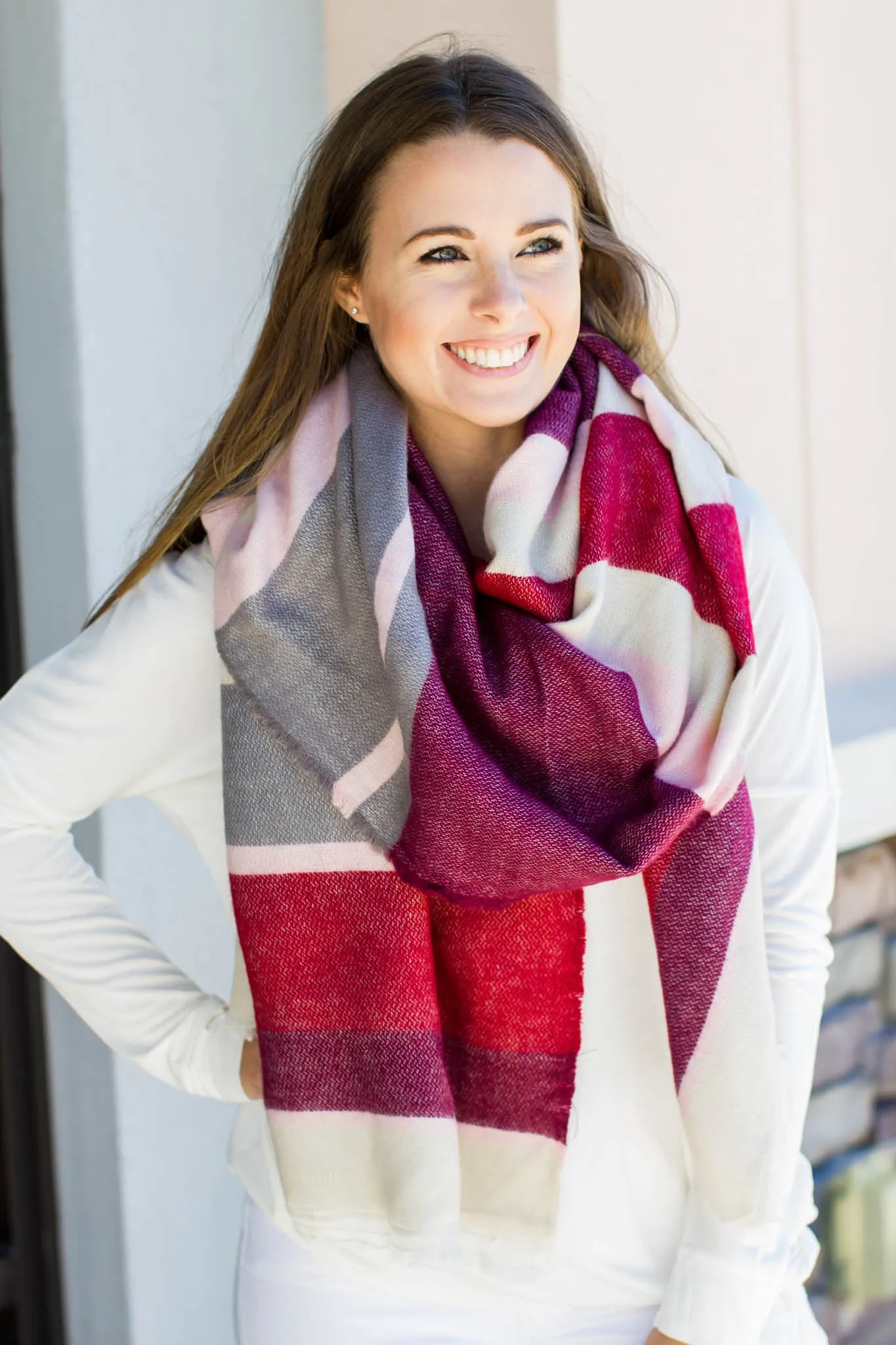 Hold On Stripe Blanket Scarf - Pink