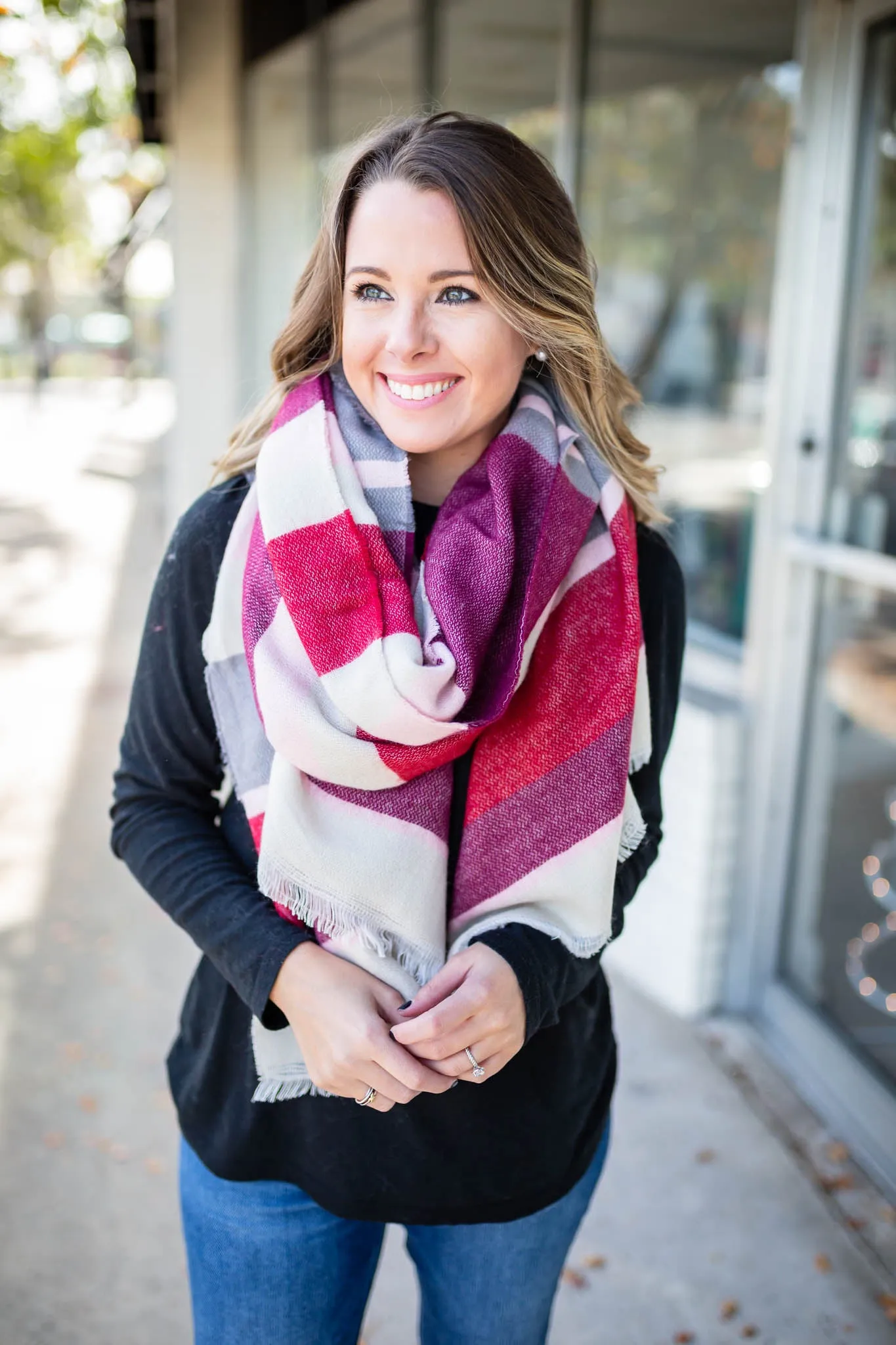 Hold On Stripe Blanket Scarf - Pink