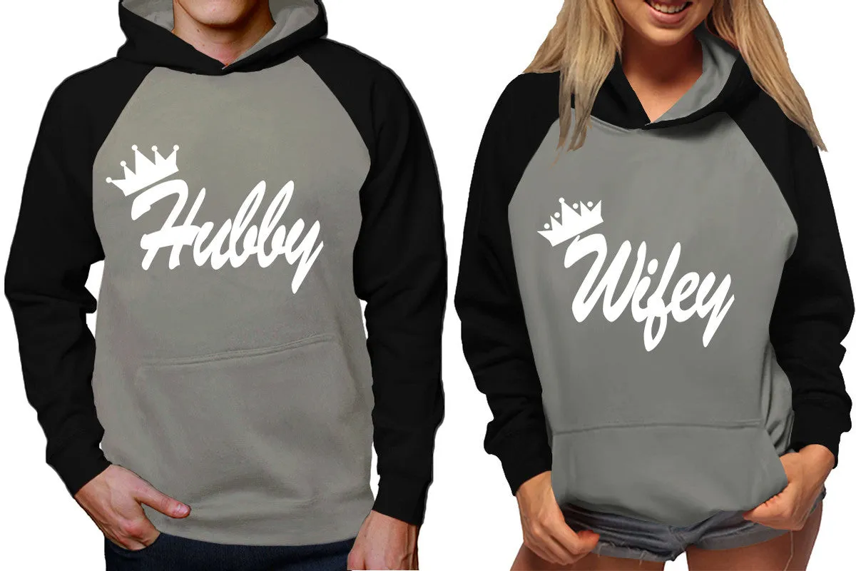 Hubby Wifey Couple Matching Hoodies, Matching Contrast Raglan Hoodies