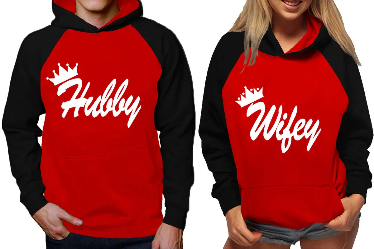 Hubby Wifey Couple Matching Hoodies, Matching Contrast Raglan Hoodies