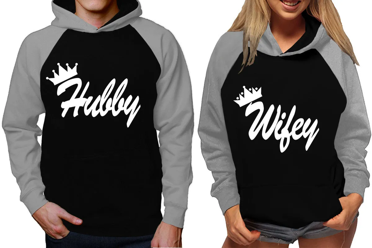 Hubby Wifey Couple Matching Hoodies, Matching Contrast Raglan Hoodies