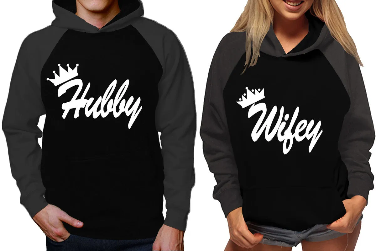 Hubby Wifey Couple Matching Hoodies, Matching Contrast Raglan Hoodies