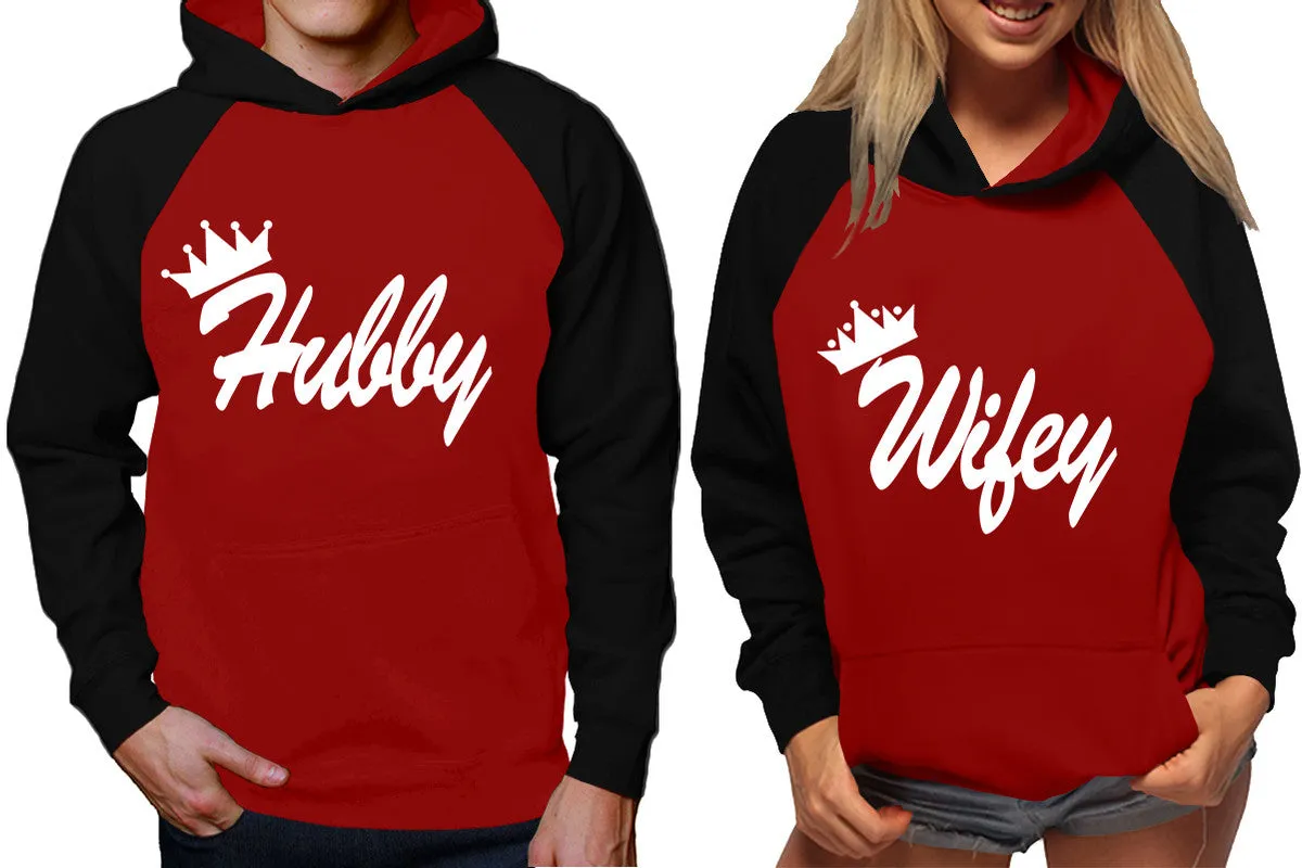 Hubby Wifey Couple Matching Hoodies, Matching Contrast Raglan Hoodies