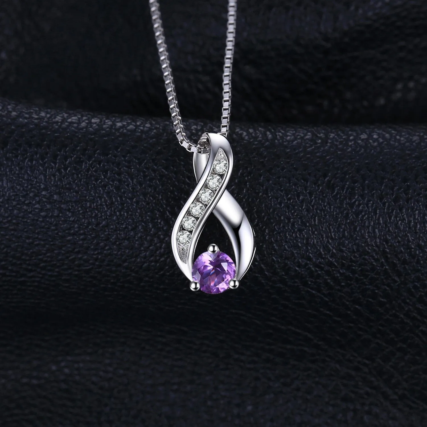 Infinity Genuine Natural Amethyst Pendant Necklace - 925 Sterling Silver