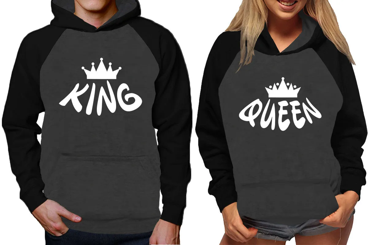 King Queen Couple Matching Hoodies, Matching Contrast Raglan Hoodies