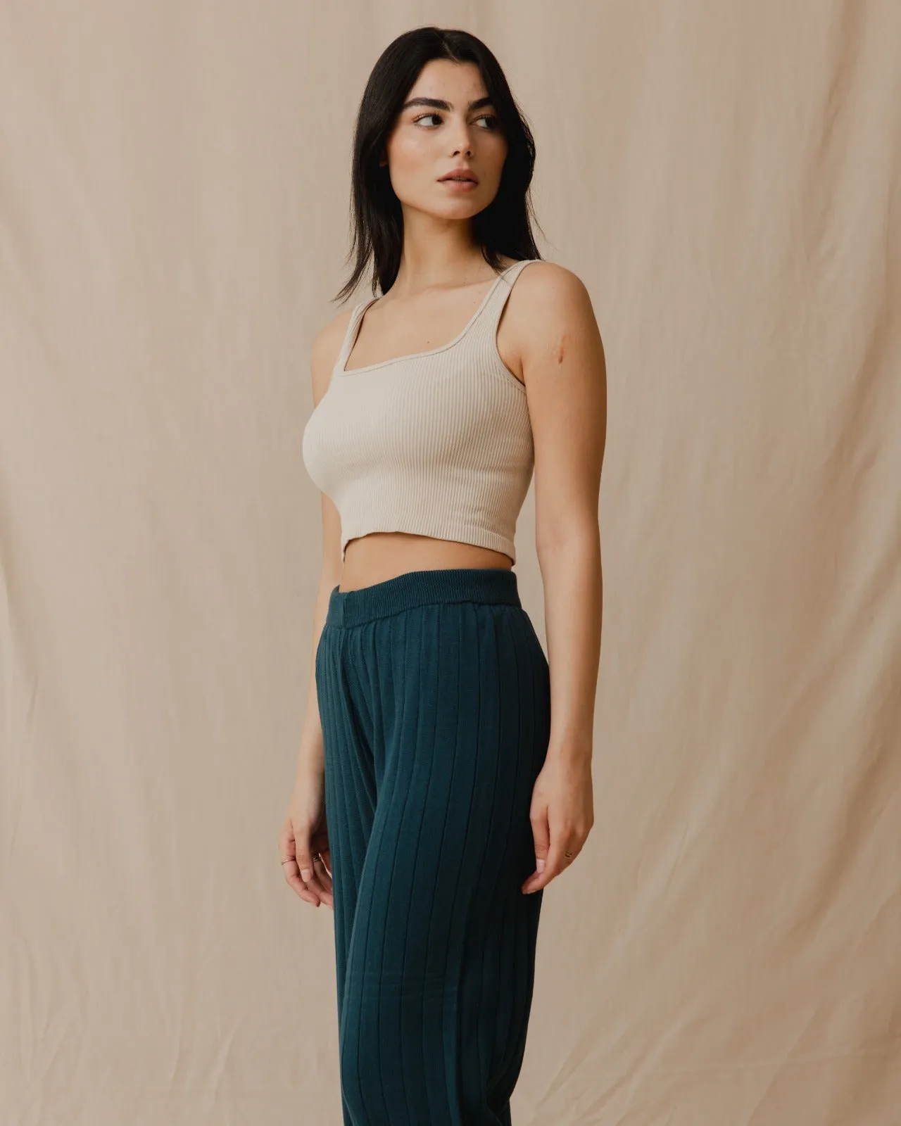 Knitted Pants With A Slit Teal