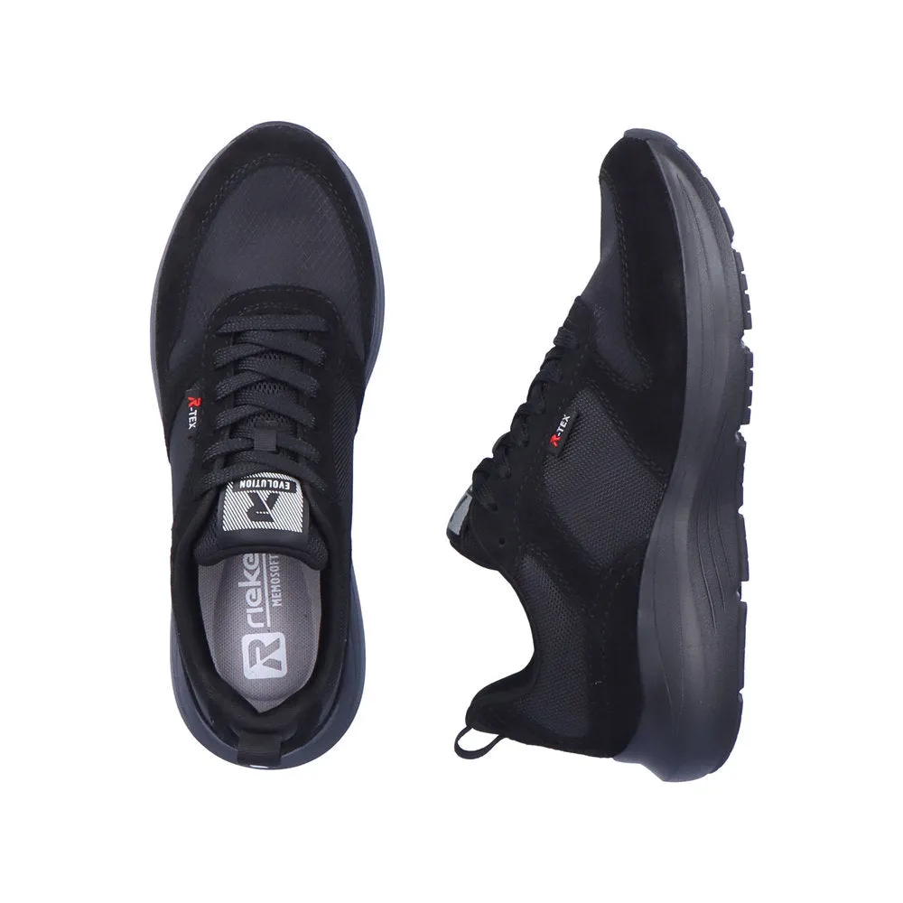 Ladies Rieker Lace Up Trainers Sneakers Black 42106-00 Water Repellent Evolution SALE