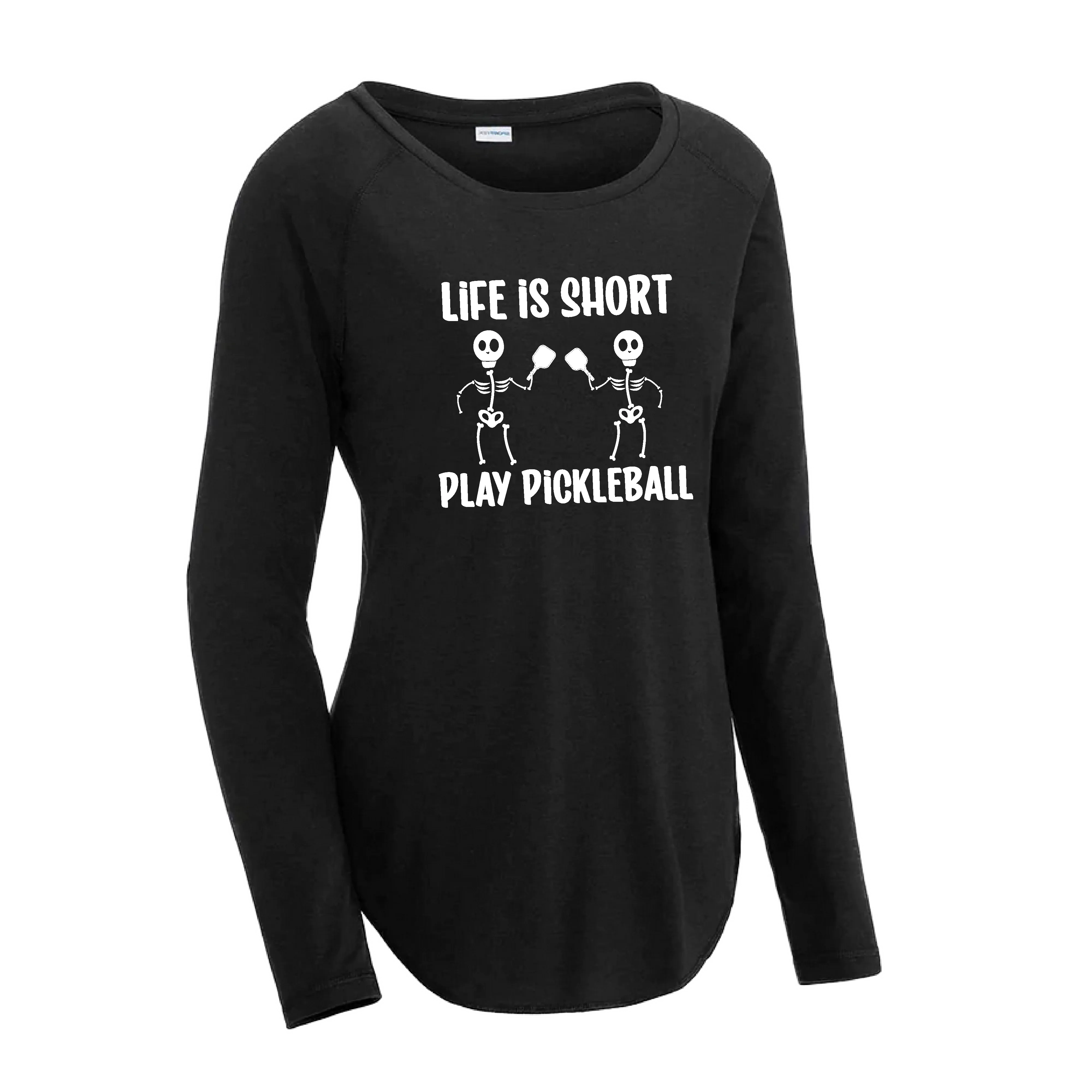 Life is Short Skeletons | Women's Long Sleeve Scoop Neck Pickleball Shirts | 75/13/12 poly/cotton/rayon