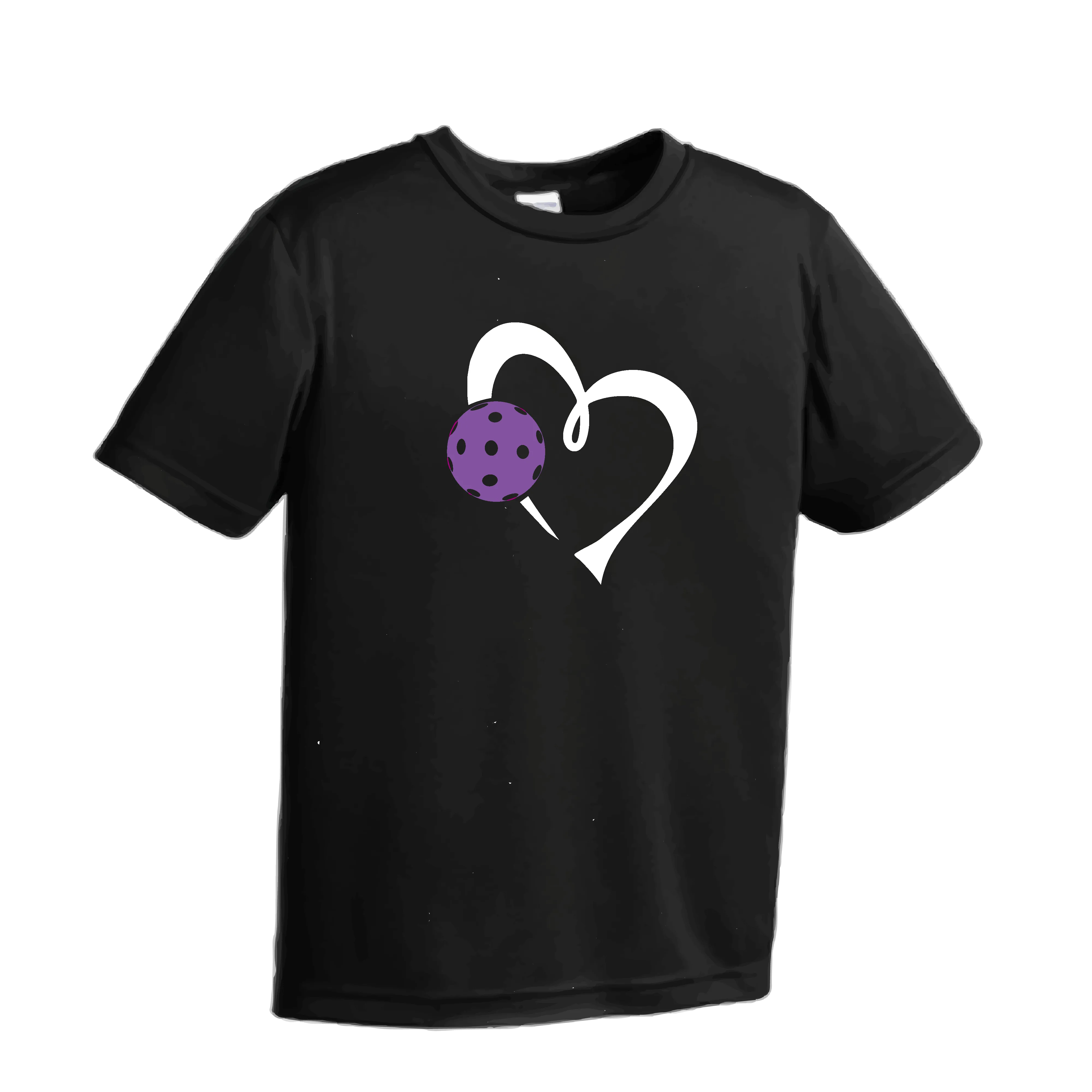 Love Pickleball Heart (Purple) | Youth Short Sleeve Athletic Pickleball Shirt | 100% Polyester