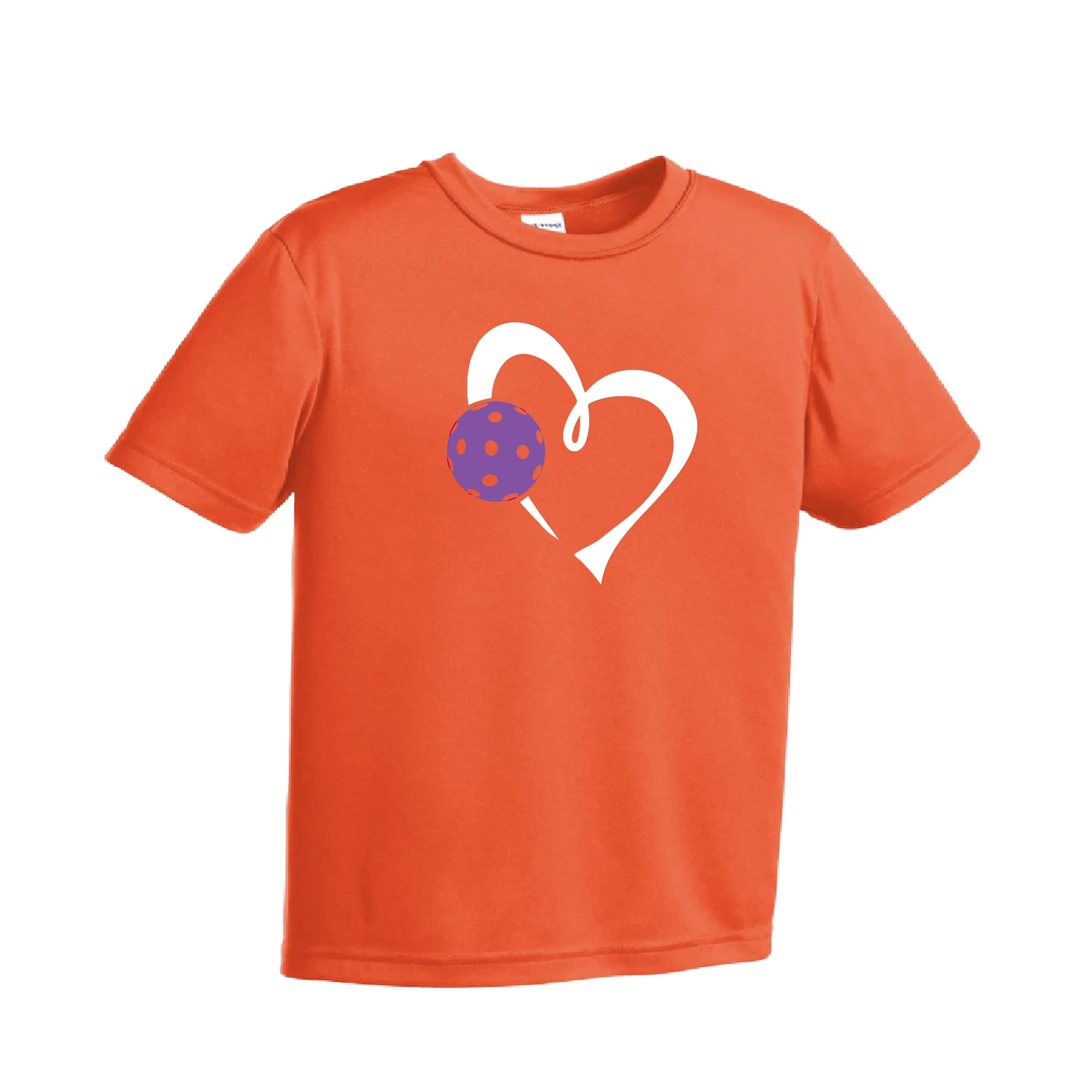 Love Pickleball Heart (Purple) | Youth Short Sleeve Athletic Pickleball Shirt | 100% Polyester