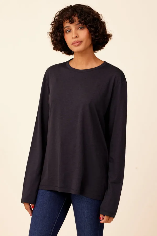 Lyocell Cotton Semi Relaxed Crewneck in Marine