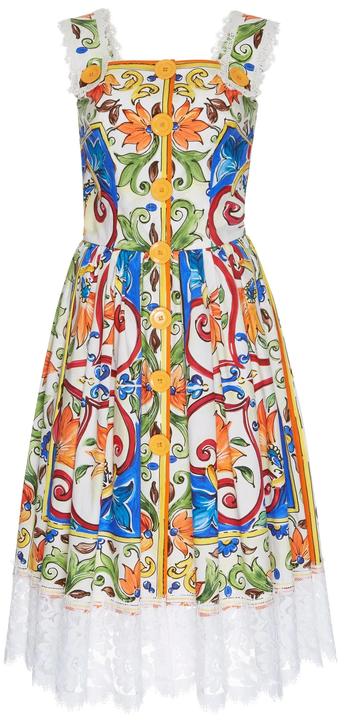 'Majolica' Printed Poplin Apron Dress