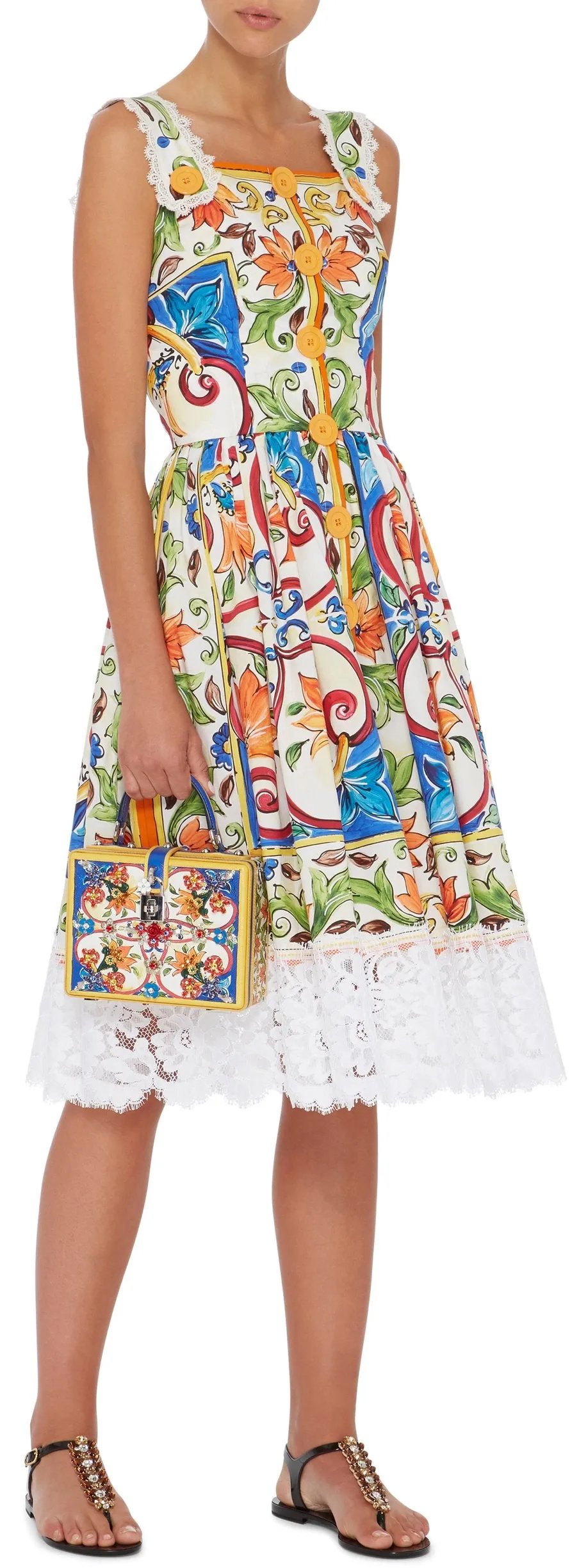 'Majolica' Printed Poplin Apron Dress