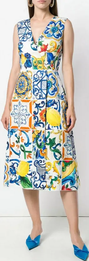 'Majolica' Tile Print Dress