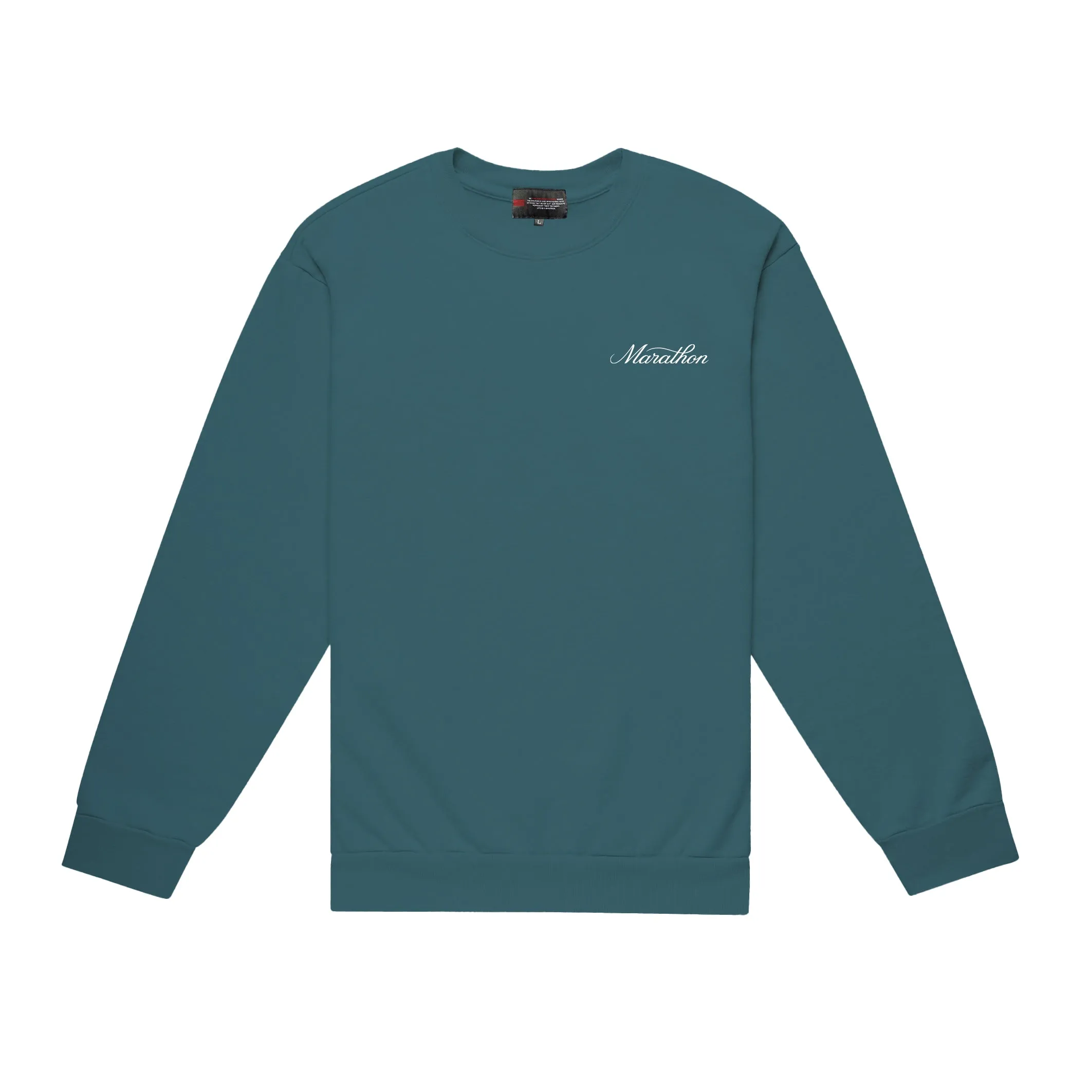 Marathon 3D Embroidered Stacked Script Crewneck - Dragonfly/White