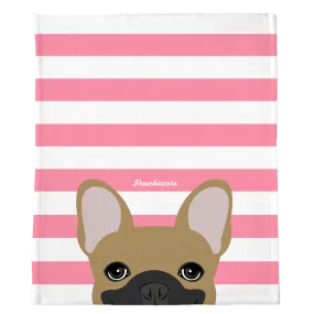 Masked Fawn French Bulldog on Pink Stripes | Frenchie Blanket