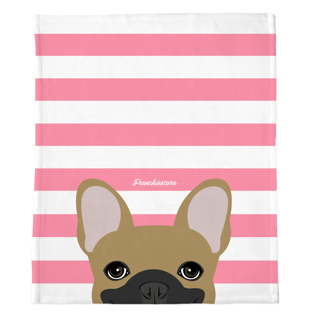 Masked Fawn French Bulldog on Pink Stripes | Frenchie Blanket