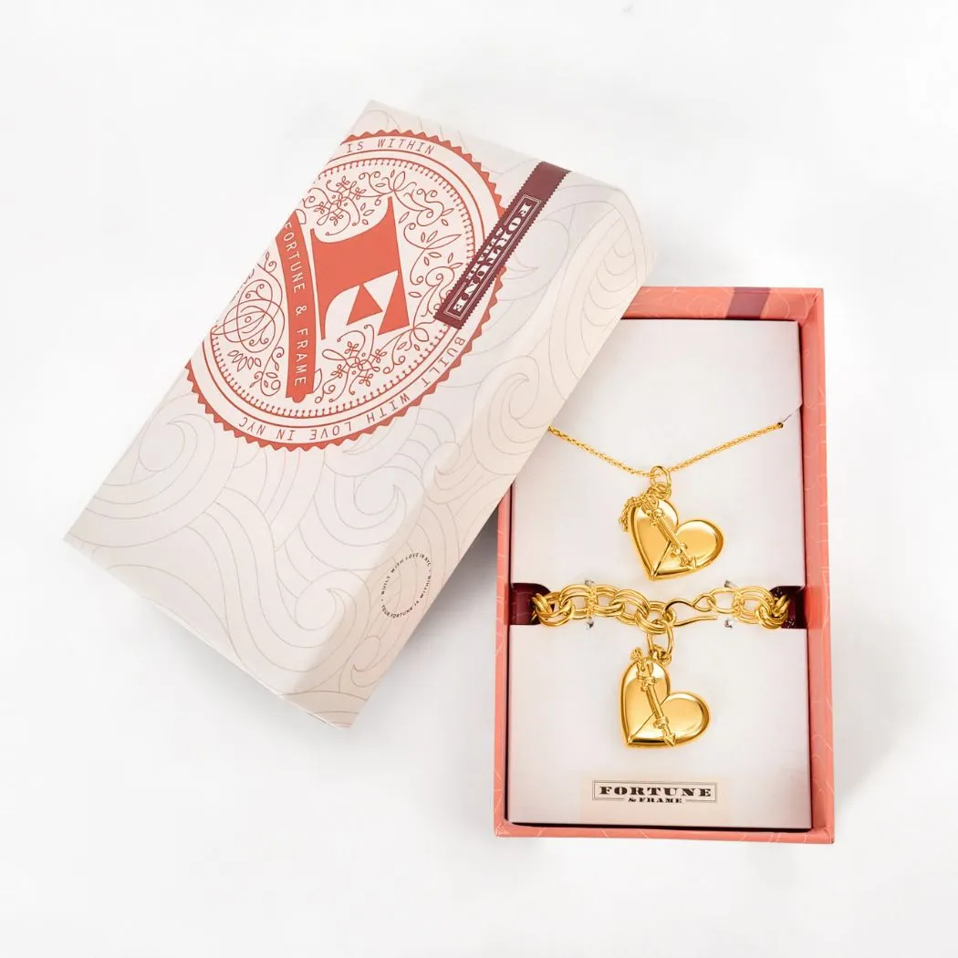 Matching Heart   Arrow Locket and Bracelet Gift Set - Gold