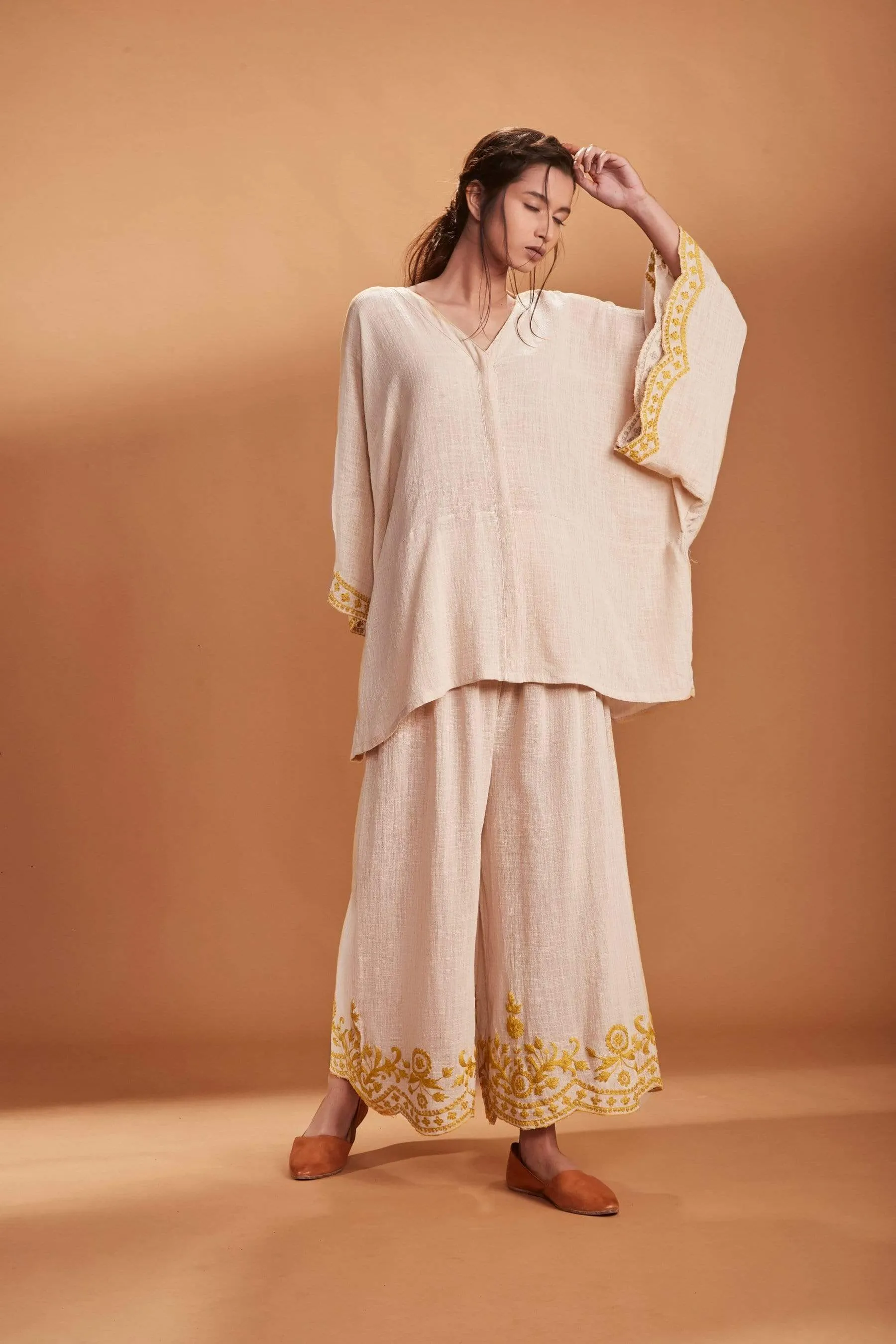 MATI KAFTAN TOP AND PANTS SET IVORY