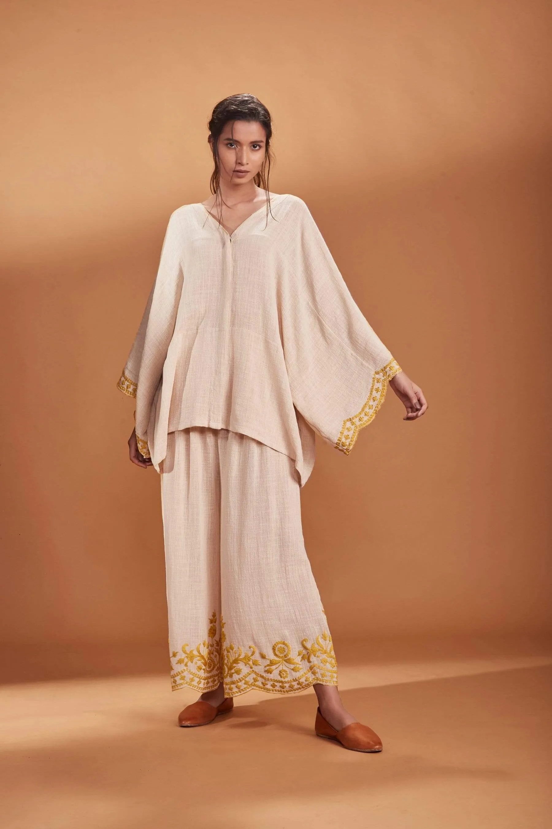 MATI KAFTAN TOP AND PANTS SET IVORY