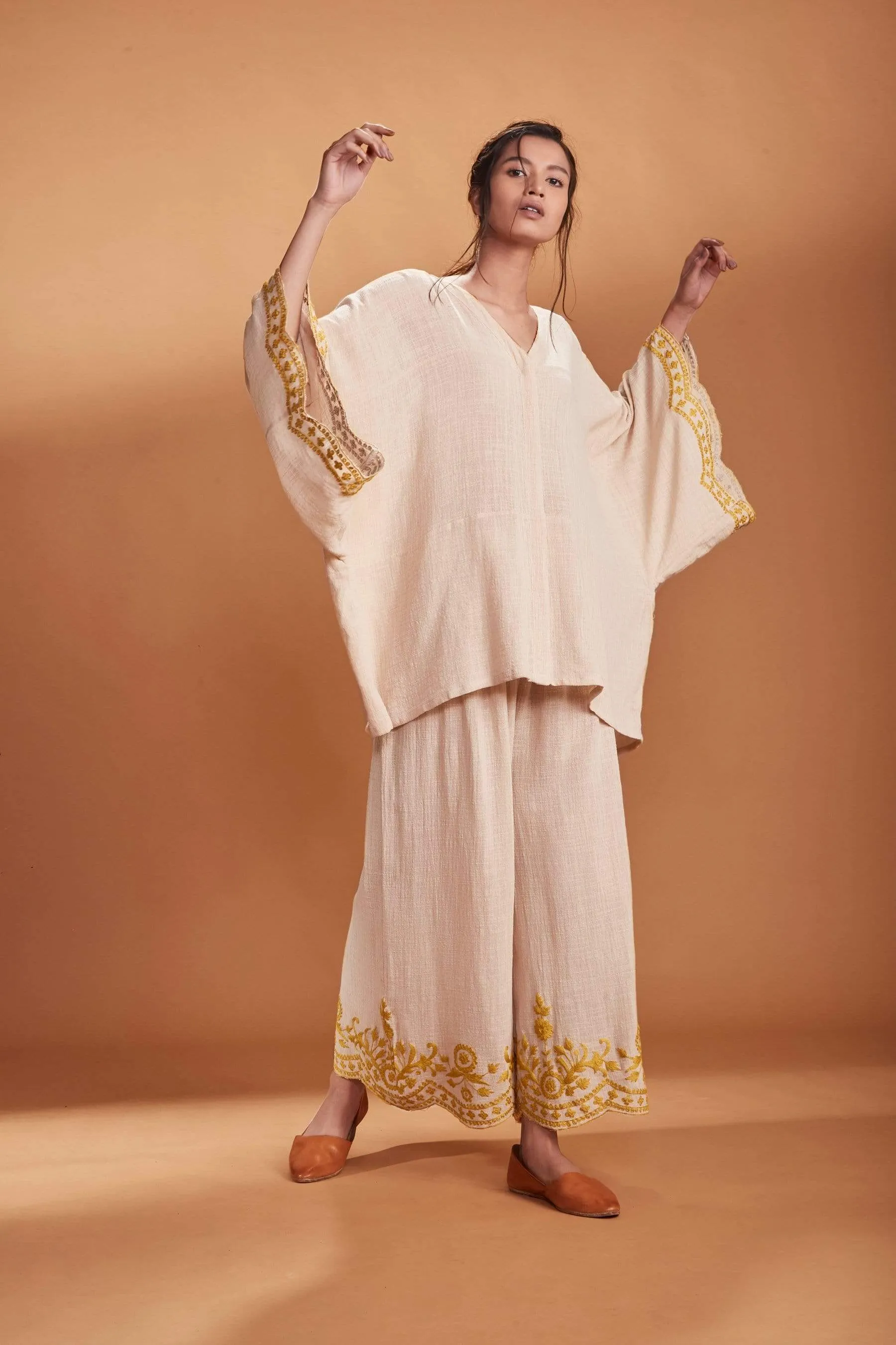 MATI KAFTAN TOP AND PANTS SET IVORY