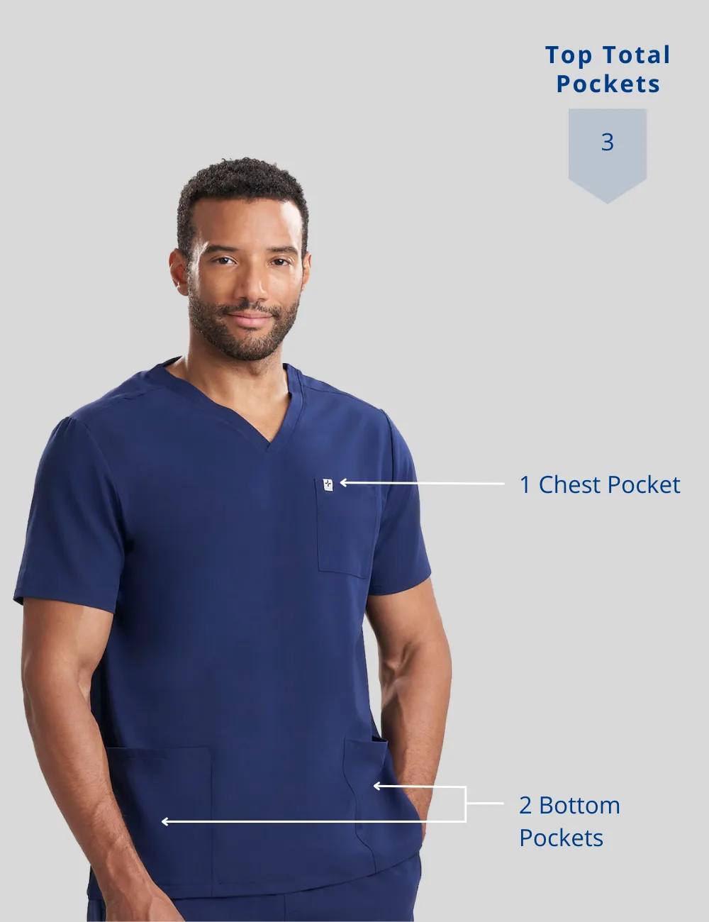 Mens 3-Pocket V-Neck Scrub Top