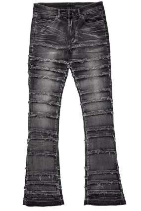 Men's Dark Grey Stacked Flare Jean