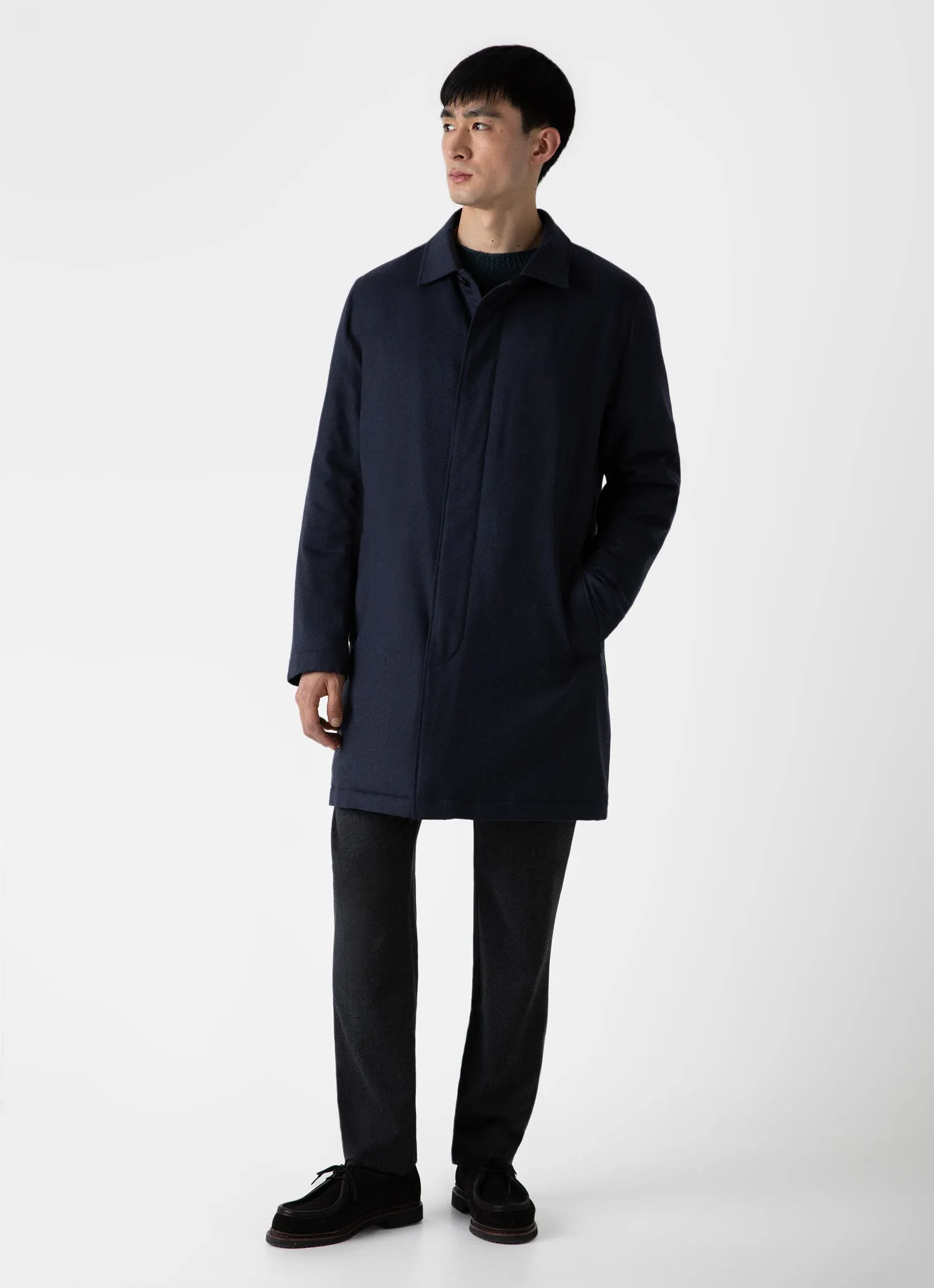 Men's Insulated Wool Mac in Navy Melange