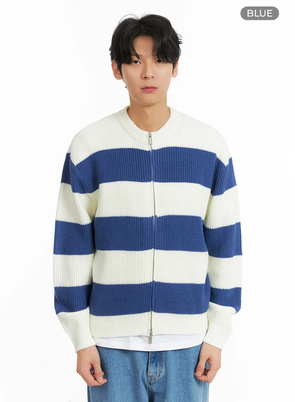 Men's Striped Zip-Up Cardigan IA401