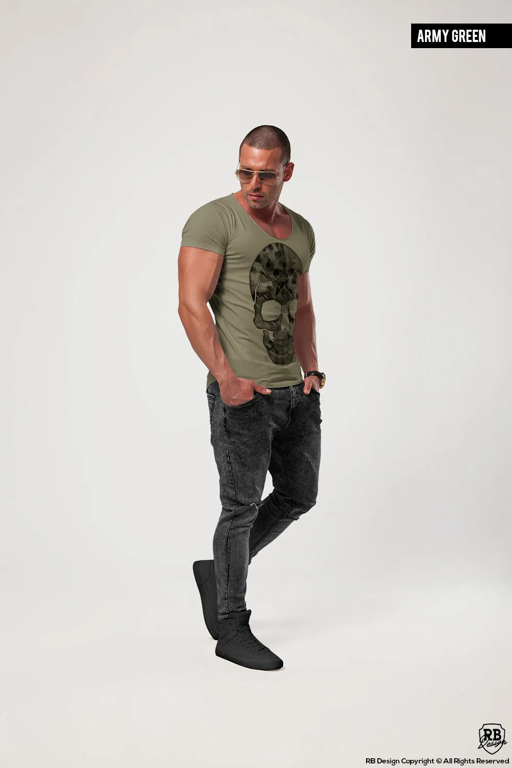 Men's T-shirt ARMY SKULL Camouflage Khaki Graphic Tee  / Color Option / MD706