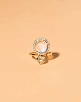 Moonstone & Diamond Cluster Ring