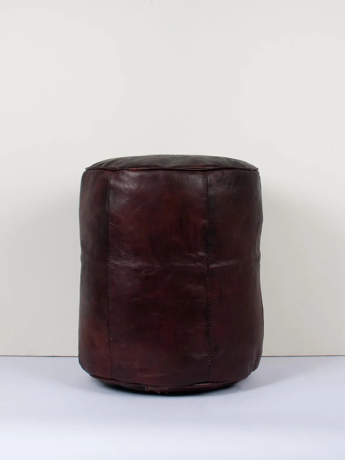 Moroccan Leather Plain Drum Pouffe, Dark Chocolate