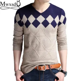 Mwxsd brand Men casual argyle plaid pullover sweater autumn mens slim fit jumpers hombre male cotton sweater pull homme 4xl