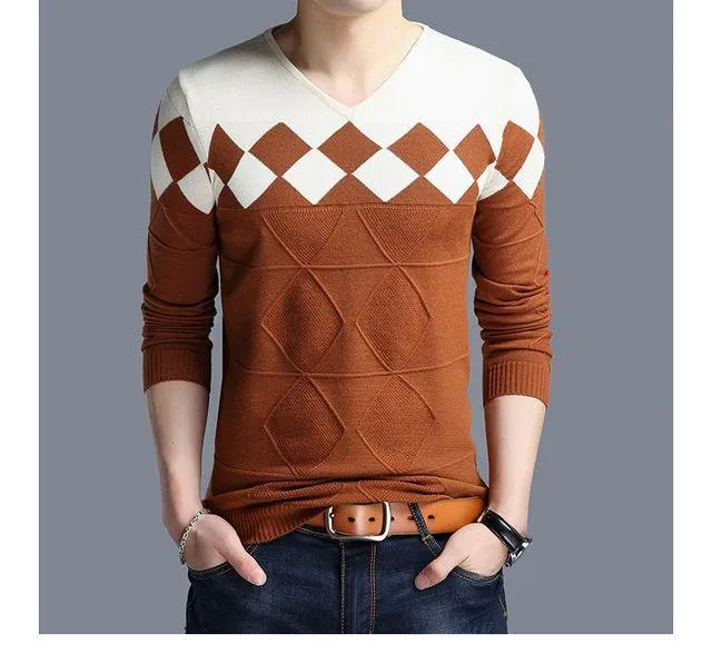 Mwxsd brand Men casual argyle plaid pullover sweater autumn mens slim fit jumpers hombre male cotton sweater pull homme 4xl