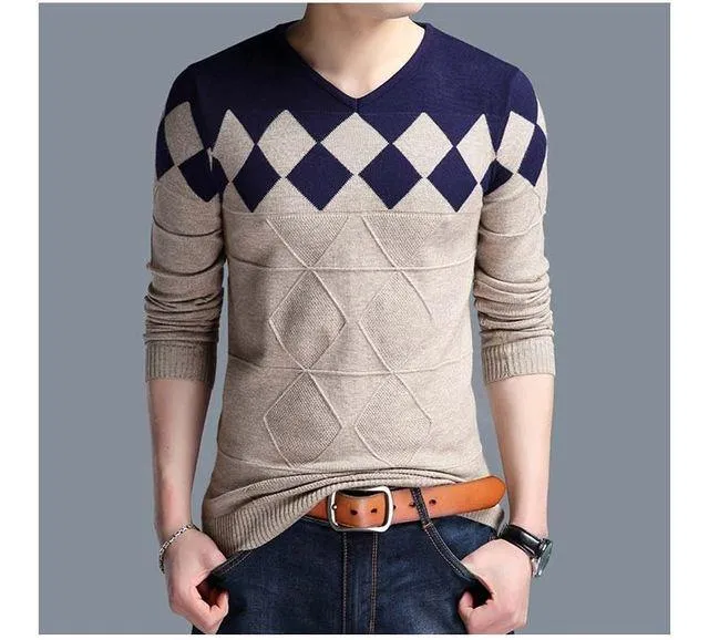 Mwxsd brand Men casual argyle plaid pullover sweater autumn mens slim fit jumpers hombre male cotton sweater pull homme 4xl