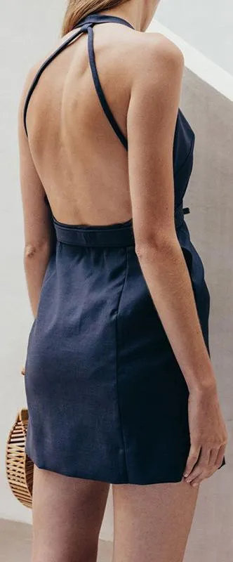 'Nahla' Halter Mini Dress, Navy