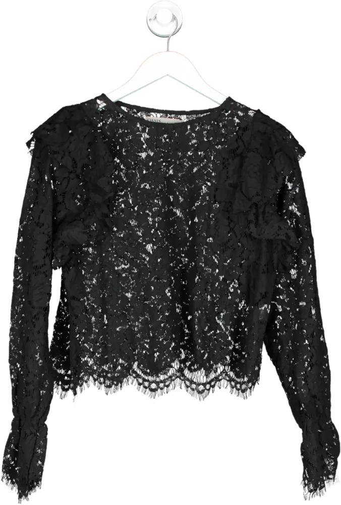 Oasis Black Long Sleeve Lace Top UK L