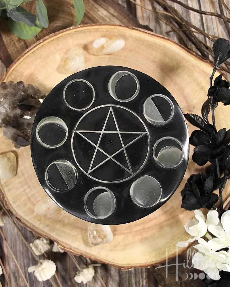 Pentacle & Moon Soapstone Incense Holder