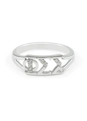 Phi Sigma Sigma Sterling Silver Ring with Simulated Diamonds