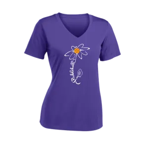 Pickleball Flower (Orange, Pink or Purple) | Women's Short Sleeve V-Neck Pickleball Shirts | 100% Polyester