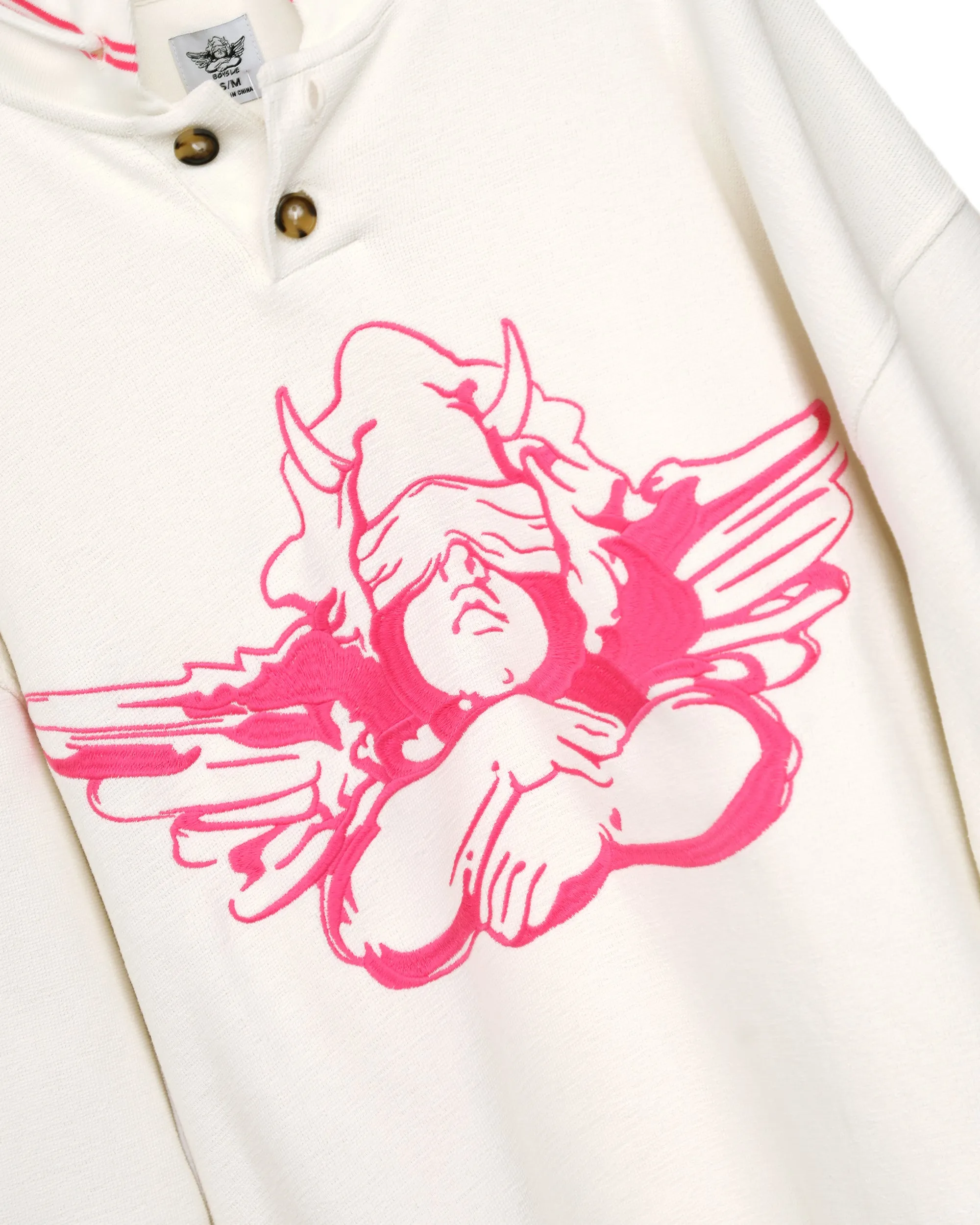 Pink Cherub University Henley Crewneck