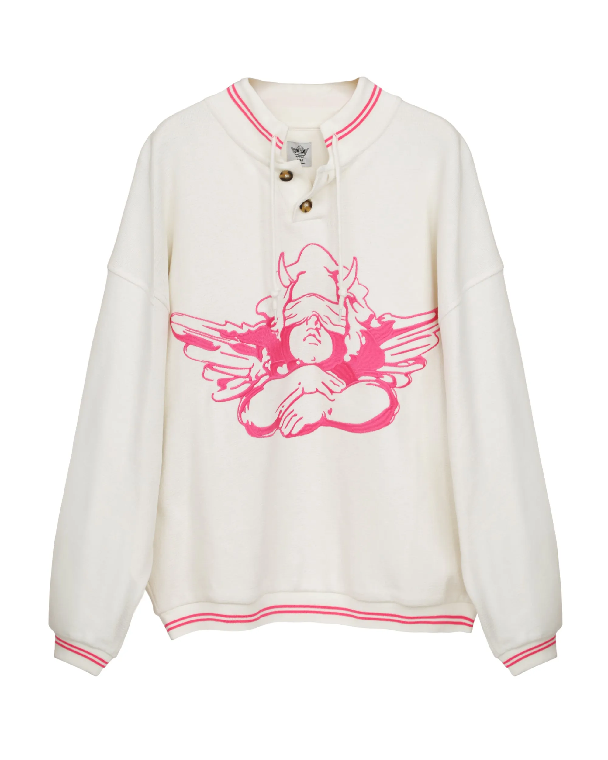 Pink Cherub University Henley Crewneck