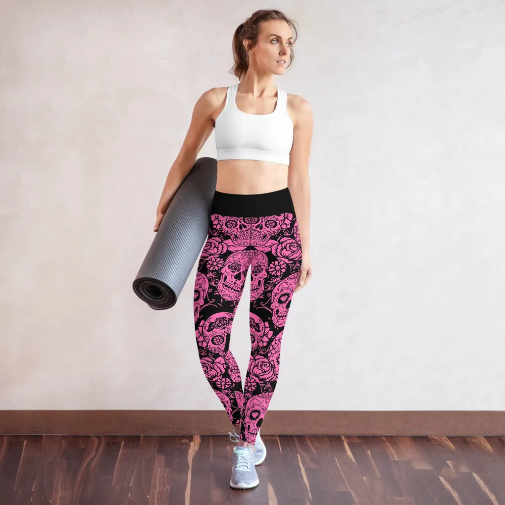 Pink Sugar Skull Yoga Leggings