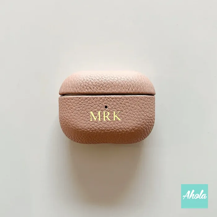 【Poddy】Apple Airpods Monogram Genuine Pebble Leather Case 燙金/銀壓字牛皮保護套